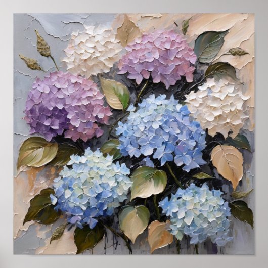 Poster Pastel Hydrangea Bouquet – Textured Floral (Devant)