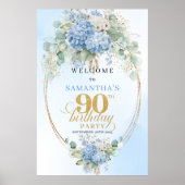 Poster Pastel Hydrangea Eucalyptus 90th birthday welcome (Devant)