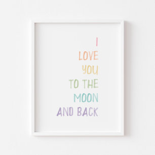 Poster Pastel Je t'aime à la lune et à l'arrière-plan