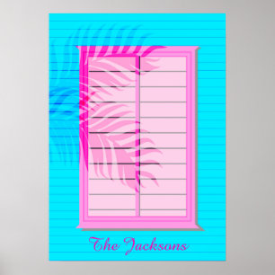 Poster Pastel Pink Blue West Indian Wooden Beach Shack