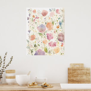 Poster Pastel Pink Peach Lilac Flores Fleurs sauvages Par