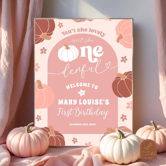 Poster Pastel Pink Retro Citrouille Premier anniversaire 