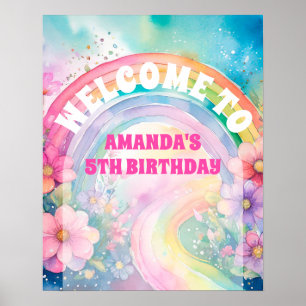 Poster Pastel Rainbow Flowers Faisons la fête Anniversair