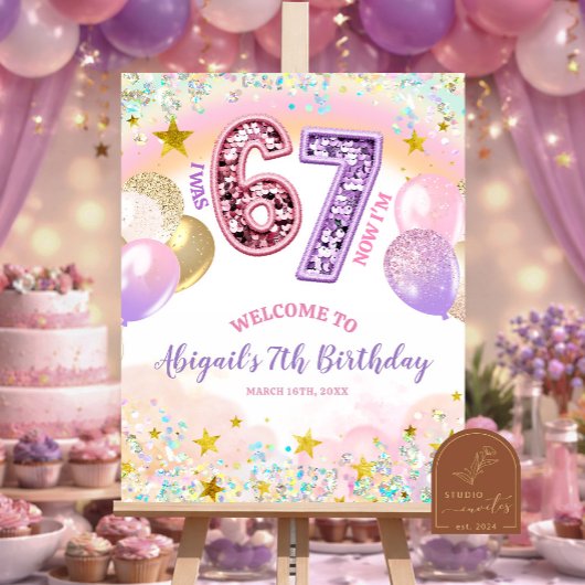 Poster Pastel Rainbow Glitter 67 Birthday Party