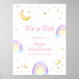 Poster Pastel Rainbow Moon Star Baby shower Bienvenue
