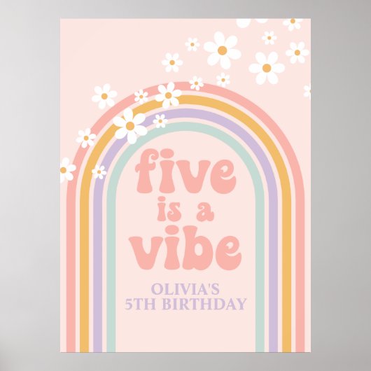 Poster Pastel Rainbow Retro Five is a Vibe 5e Anniversair (Devant)
