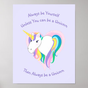 Poster Pastel Rainbow Unicorn Coeur avec texte Imprimer