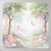 Poster Pastel Rococo Fairy Garden Whimsical Nursery Mural (Devant)
