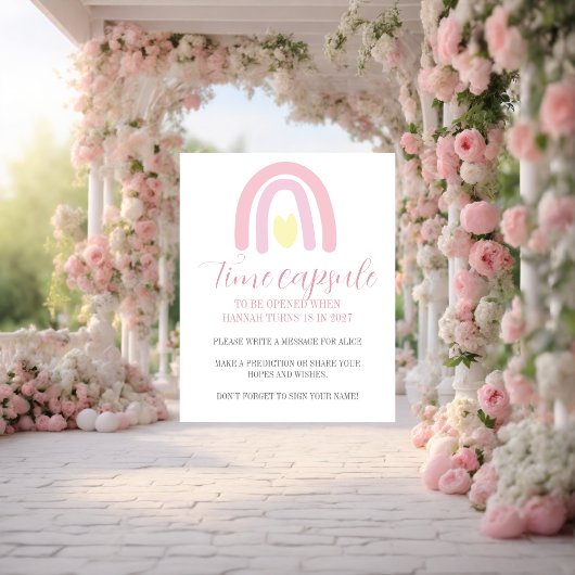 Poster Pastel rose arc-en-ciel 1er Anniversaire heure Cap