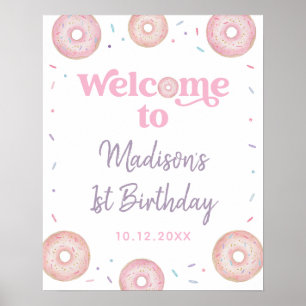 Poster Pastel Rose Donut Sweet Un Anniversaire Bienvenue