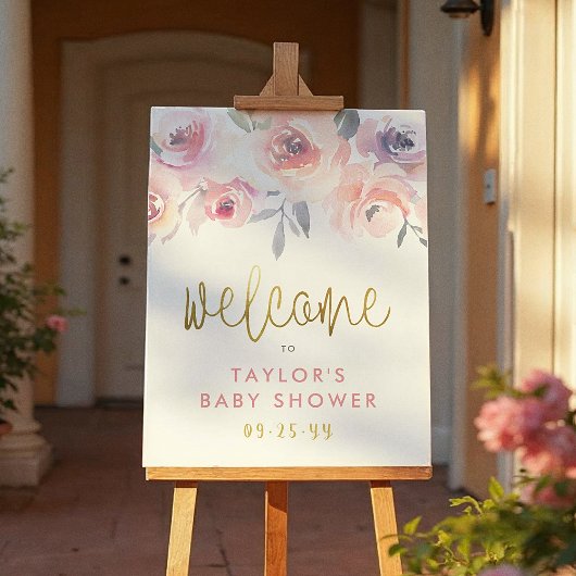 Poster Pastel Rose Roses & Baby shower de verdure Bienven