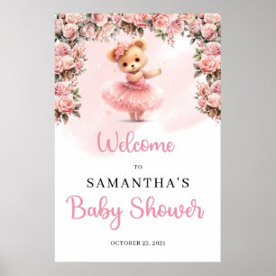 Poster Pastel rose Tutu ballerina fille ours en peluche B