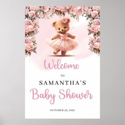 Poster Pastel rose Tutu ballerina fille ours en peluche B (Devant)