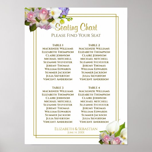 Poster Pastel Spring Floral 4 Table Mariage Carte de sièg (Devant)