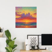Poster Pastel Sunset Beach - Paysage marin de style peint (Bureau à domicile)