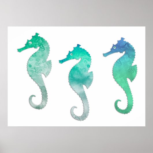 Poster Pastel Vert Aquarelle Hippocampes (Devant)
