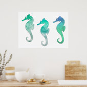 Poster Pastel Vert Aquarelle Hippocampes (Cuisine)