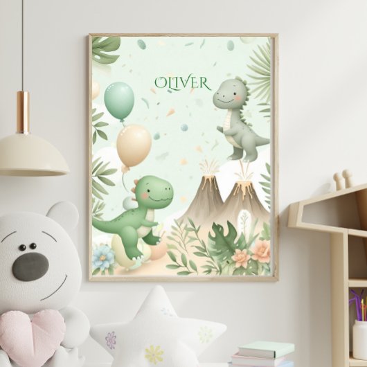 Poster Pastel Watercolor Dino Kids Nursery Art
