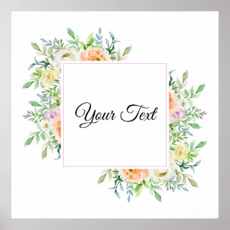 Poster Pastel Watercolor Floral avec nom Customisé