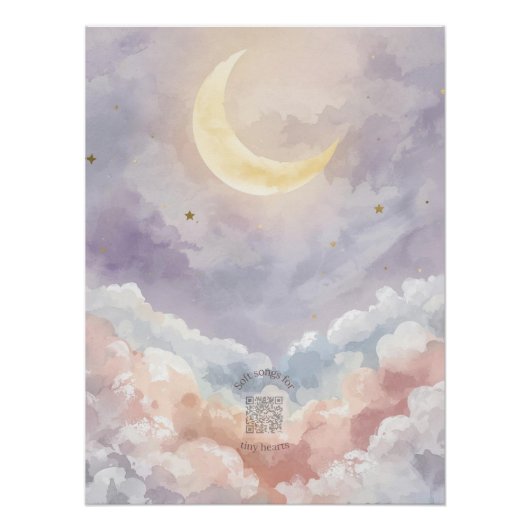 Poster Pastel Watercolor Moon & Cloud Nursery Wall Art (Devant)