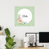 Poster Pastel Watercolor Rose avec nom Customisé (Bureau à domicile)