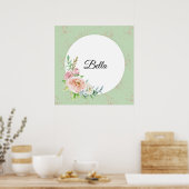 Poster Pastel Watercolor Rose avec nom Customisé (Cuisine)
