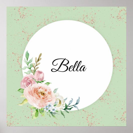 Poster Pastel Watercolor Rose avec nom Customisé (Devant)