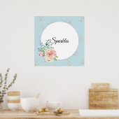 Poster Pastel Watercolor Rose avec nom Customisé (Cuisine)