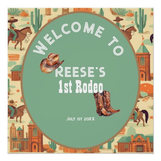 Poster Pastel Western Rodeo Cowboy 1er anniversaire (Devant)