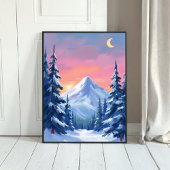 Poster Pastel Winter Mountain Watercolor Landscape