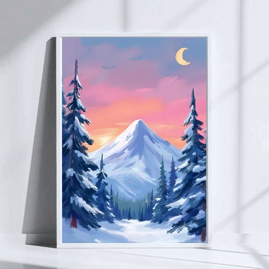 Poster Pastel Winter Mountain Watercolor Landscape