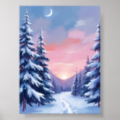 Poster Pastel Winter Sunset | Nature Painting Watercolor (Devant)