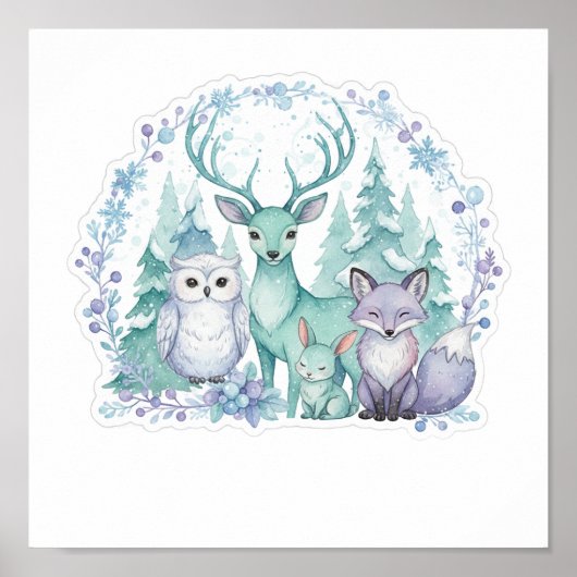 Poster Pastel Winter Woodland Nursery Art Print (Devant)