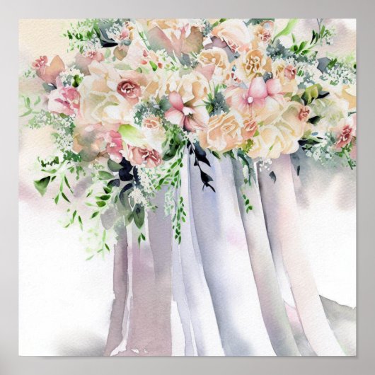 Poster Pastels doux, Bouquet en cascade nuptiale 1, (Devant)