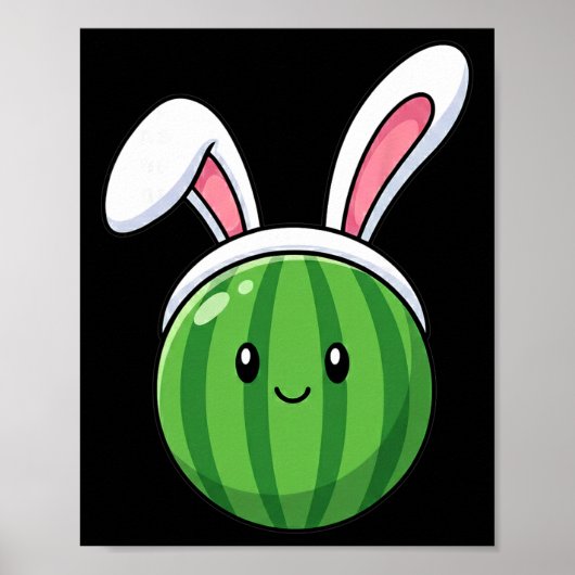 Poster Pastèque mignonne avec des oreilles de lapin Fruit (Devant)