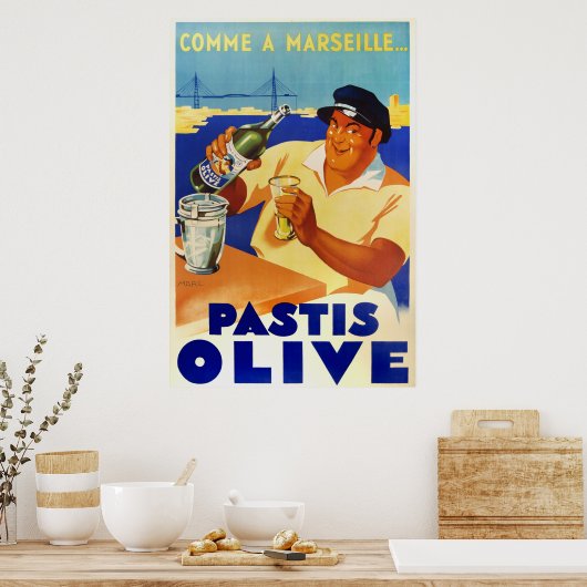 Poster Pastis Olive - Comme à Marseille (Cuisine)