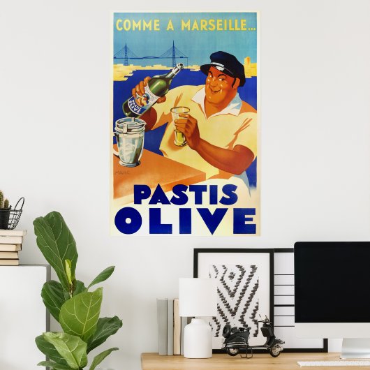 Poster Pastis Olive - Comme à Marseille (Bureau à domicile)