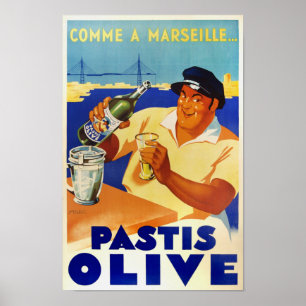 Poster Pastis Olive - Vin français Vintage