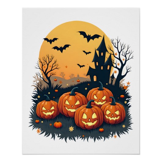 Poster Patch de citrouille effrayant � T-shirt rétro Hall (Devant)