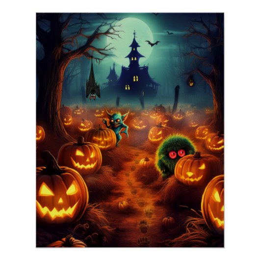 Poster Patch de citrouilles hantées d'Halloween (Devant)