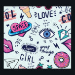 Poster Patch de mode : Stickers Pop Art.<br><div class="desc">Badges de patchs mode. Motif sans couture avec autocollants de fille rose dans le style pop art, pour le textile. mode Moderne grunge arrière - plan textile, estampes, produits de papier, le Web. Filles motif Fashion-forward avec les stickers fille rose dans le style pop art! Autocollants mode fille rose dans...</div>