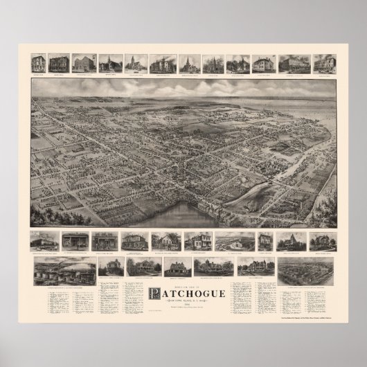 Poster Patchogue, NY Panoramic Map - 1906 (Devant)