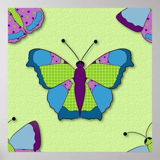 Poster Patchwork Butterfly Pattern on Green (Devant)
