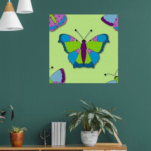 Poster Patchwork Butterfly Pattern on Green
