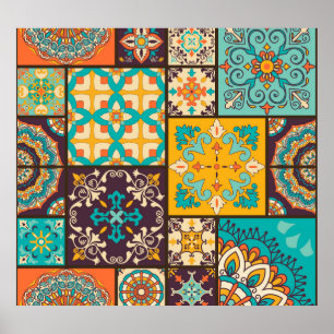 Poster Patchwork coloré Tile islamique sans couture