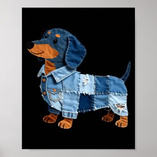Poster Patchwork de chien teckel en denim Art vintage