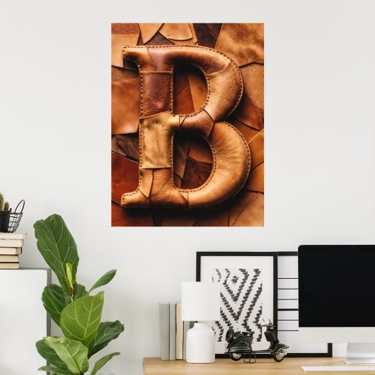 Poster Patchwork de cuir texturé Monogramme « B » (Bureau à domicile)