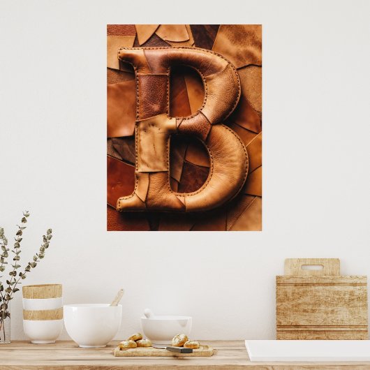 Poster Patchwork de cuir texturé Monogramme « B » (Cuisine)
