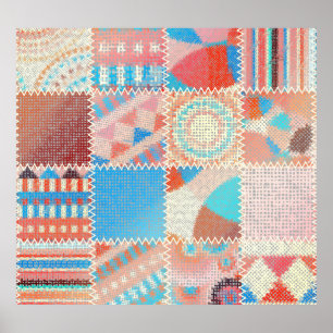 Poster Patchwork de toile brute : Motif Vintage texturé