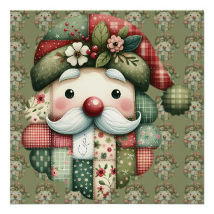 Poster Patchwork Fantaisiste Santa Noël Folklorique